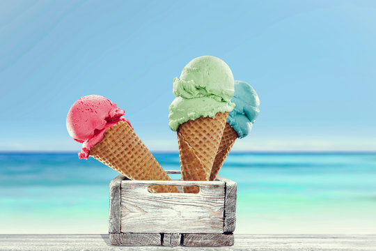 Ice cream on beach and summer time 