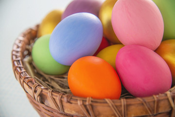 Fototapeta na wymiar Sweet colorful Easter eggs background - national holiday celebration concepts
