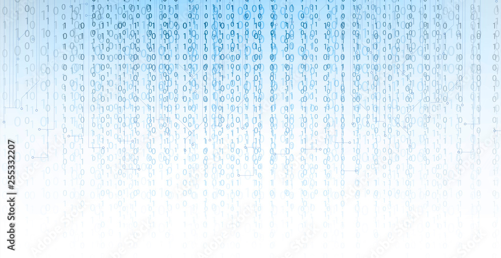 Aufkleber Bytes of binary code run through network. Abstract futuristic technology syberspace