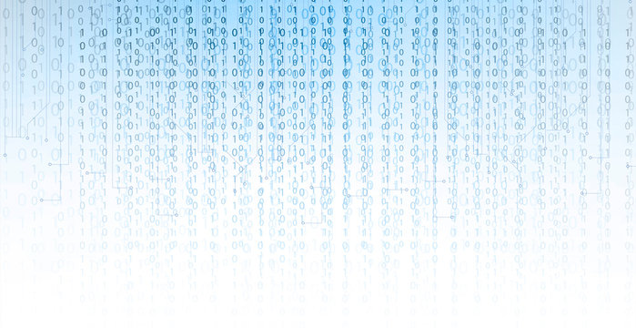 Bytes of binary code run through network. Abstract futuristic technology syberspace