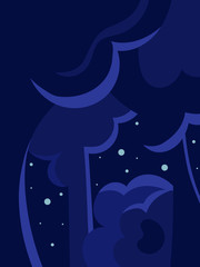 Night forest against a starry sky. Nature concept. Vector illustration in flat style