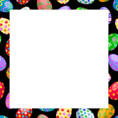 Variety of Easter eggs in square border. Happy Easter day concept. Vector illustration. Great for your design of poster, greeting card and banner.