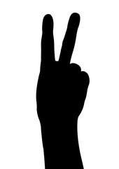 hand symbol, number two, victory, silhouette vector