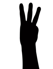 hand fingers, three number, silhouette vector