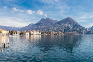 The Lake Lugano in the city of Lugano, Switzerland