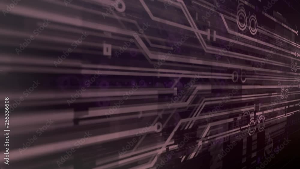 Aufkleber Computer generated high tech digital technology loop animation. Abstract background of different shapes with hight detailed elements. Geometry lines with dashes and glow. 3d rendering. 4k UHD video.