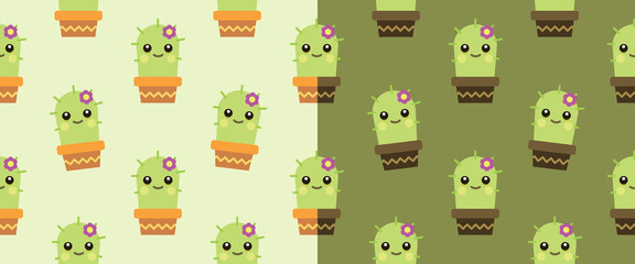 Kawaii cute cactus backround seamless texture, kawaii smile funny face girl cactus seamless patterns © Altop Media