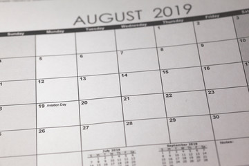 US National Aviation Day Concept. 19 August 2019 calendar