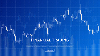 Financial trade chart (forex market) vector illustration on blue background. Candlestick trading graph design concept.