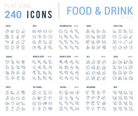 Fototapeta na wymiar Collection Linear Icons of Food and Drinks.