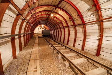 Underground coal mine with railroad track