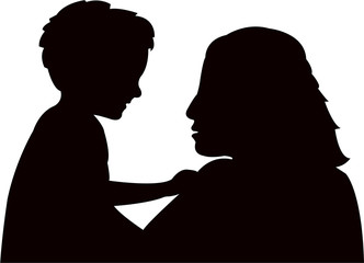 mother and baby together, silhouette vector