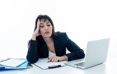 Young business woman stressed and desperate with laptop. Frustrating and stressful work environment