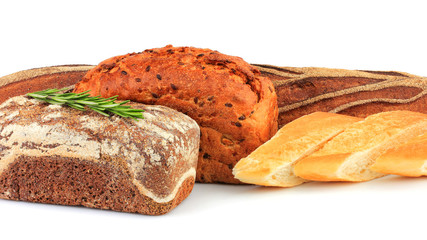 Mix of breads closeup isolated.
