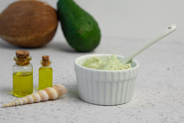 skin care natural products ingredients for scrub body mask: Avocado, coffee, coconut, oil