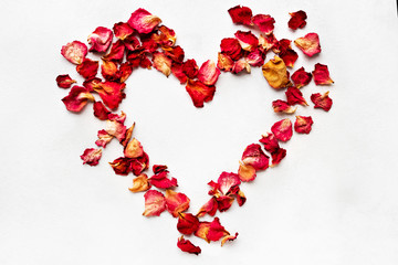 heart from the petals of rose, the symbol of love from rose petals