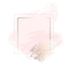 Golden pink nude art frames. Modern card design, brush stroke, lines, points, gold, premium brochure, flyer, invitation template. Beauty identity elegant style. Hand drawn vector.