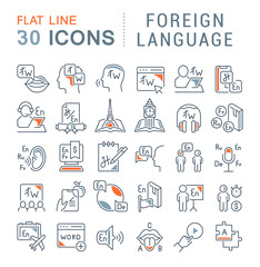 Set Vector Line Icons of Foreign Language.