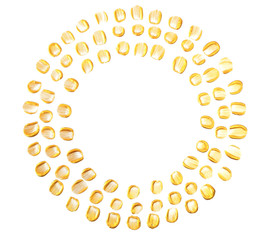 Small brush strokes in a circle. Gold spot from decorative paint with sparkles. Golden brush stroke.