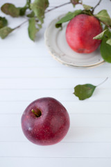 Red organic  apples with leaves