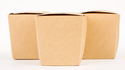 Three WOK paper boxes. Asian fast food concept.