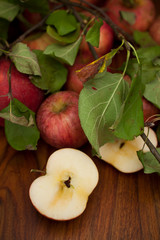 Red organic  apples with leaves