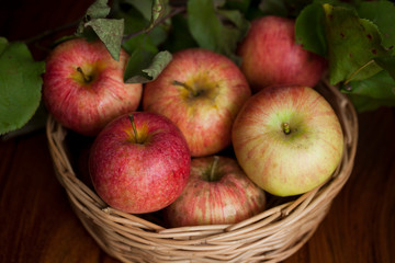 Red organic  apples with leaves