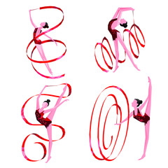 rhythmic gymnastics with tape, polygonal graphics, set