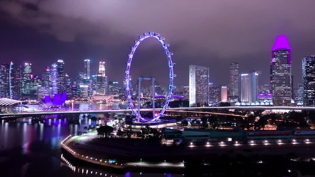 Singapore Flyer Night Drone Aerial Hyperlapse Orbit