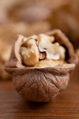 Walnuts on wooden background