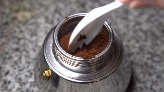 Filling Ground Coffee into Stovetop Mocha Espresso Maker