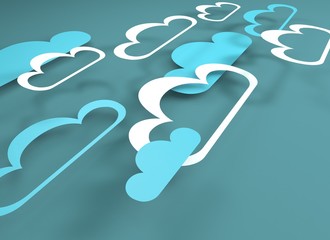 Paper cut design with clouds. Blue sky, clouds.
