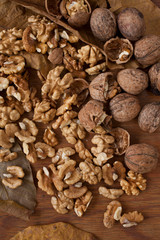 Walnuts on wooden background