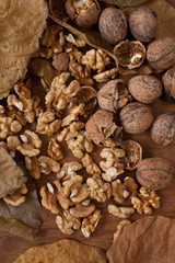Walnuts on wooden background