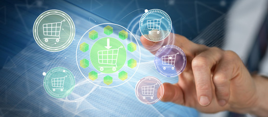 Man touching an e-commerce concept