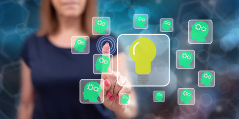 Woman touching teamwork idea concept