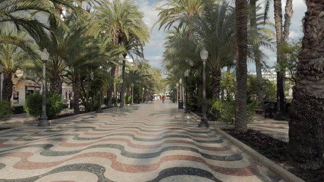 ALICANTE, SPAIN - MARCH 11, 2019: The Esplanade of Spain, a promenade very visited by tourists.