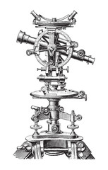 Old Theodolite / vintage illustration from Meyers Konversations-Lexikon 1897