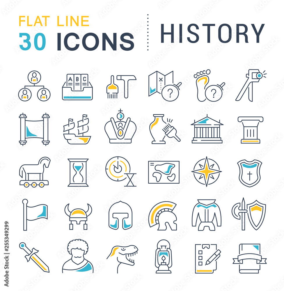 Wall mural Set Vector Line Icons of History.