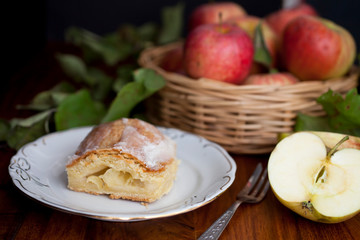 Naklejka na ściany i meble apple pie- organic apples and a piece of cake