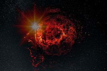 Explosion of the sun in space. Fragments of the star scatter around. Apocalypse. Elements of this...