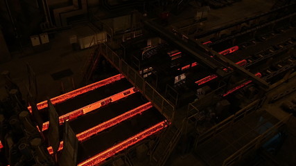 Steel mill plant. Metal tube production line at metal factory. Hot steel pipe production line. Metallurgy. Rolled metal factory © oleg_kozytskyi