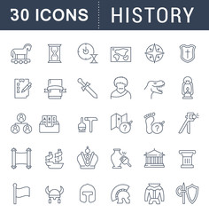 Set Vector Line Icons of History.