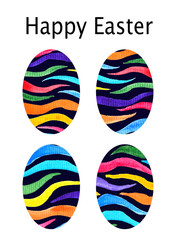 Card. Watercolor set with dark  eggs for Easter. Happy Easter. On a white background.