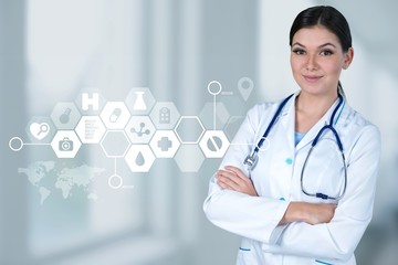 Attractive female doctor  on background