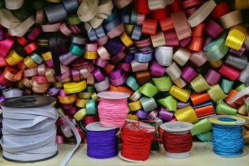 Shelf with a wide selection of colorful fabrics 