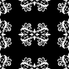 Seamless texture with the image of a floral pattern. Vector image of a white pattern on a black background.