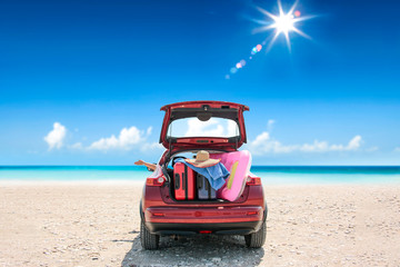 Summer car on beach and sunny day 