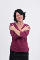 woman hugging on white background