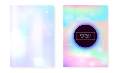 Holographic background with liquid shapes. Dynamic bauhaus gradient with memphis fluid cover. Graphic template for book, annual, mobile interface, web app. Futuristic holographic background.